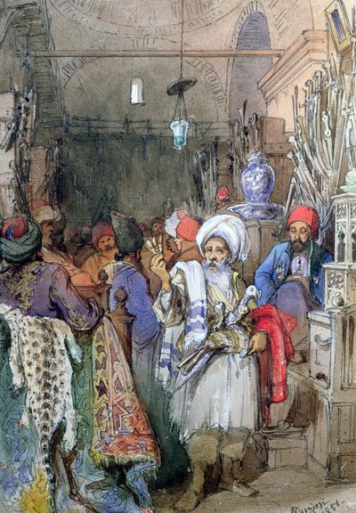 Vendors in the Covered Bazaar, Istanbul, 1851 by Amadeo Preziosi